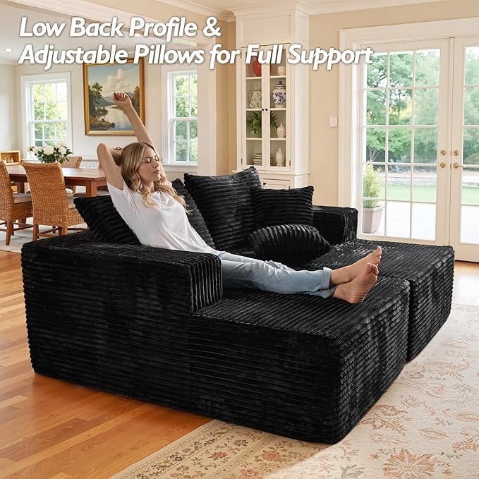 Weaxty Oversized Chaise Lounge Chair Indoor 81 Cloud Plush Modular Sectional Sofa Bed Modern Loveseat Sleeper Chair Fluffy Sofa for Living Room Bedroom No Assembly Required 2PCS Black