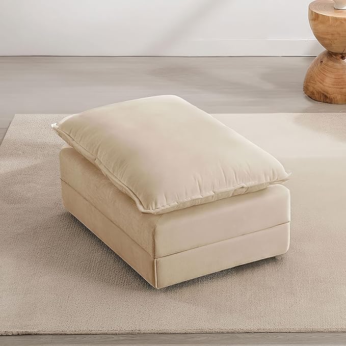 Chenille Oversized Chair Ottoman - 39”W Big Ottoman for Comfy Reading Chair &amp Lounge Chair for Living Room Bedroom Kids Room Reading Nook Family Room Sand Beige