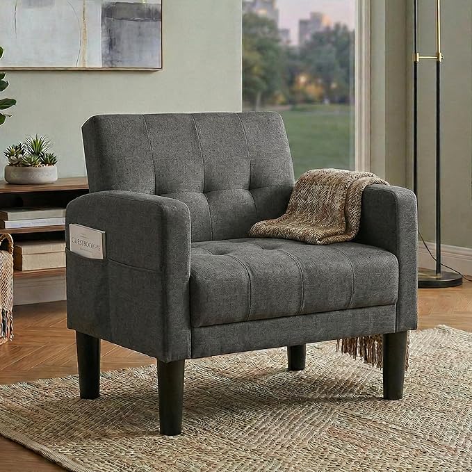 TYBOATLE Accent Chair Living Room Chairs Cozy Tufted Mid Century Modern Accent Chairs with Arms for Bedroom Comfy Reading Arm ChairSmall Chairs for Small SpacesLiving RoomOffice (1 Dark Grey)