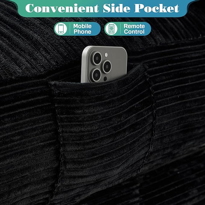 Folding Sofa Bed Convertible Sleeper Chair with Pillow Back Support Foldable Corduroy Futon Floor Couch Comfy Fold Out Chair Bed for Living Room Bedroom Dorm Black