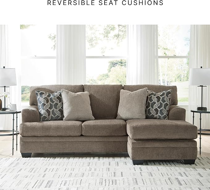 Signature Design by Ashley Stonemeade Casual Right-Arm Facing Sofa Chaise with 4 Toss Pillows Dark Brown