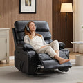 PU Leather Extra Wide Manual Recliner for Adults with Massage and Heat Large Lazy Chair with 1.5X Sponge Comfort Arm and Back for Living Room Bedroom