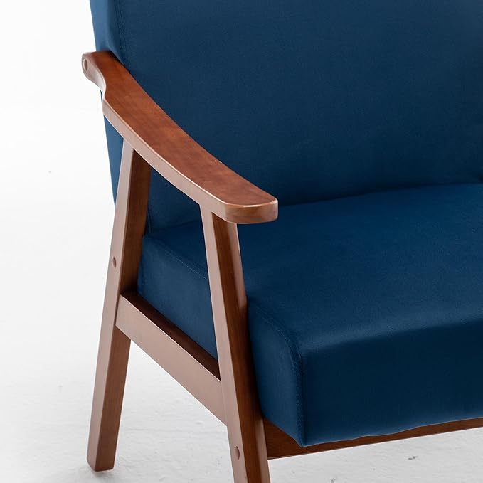 Accent Chair with Velvet Upholstery and Solid Wood e Classic Mid Century Living Room Furniture for Extra Seating Dark Blue