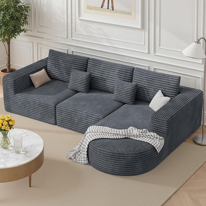 110 Boneless Couches for Living RoomModular Sectional Sofa with OttomanCloud Couch in a BoxSponge Compression L-Shaped Sofas with Chaise No Assembly RequiredGray1pcs