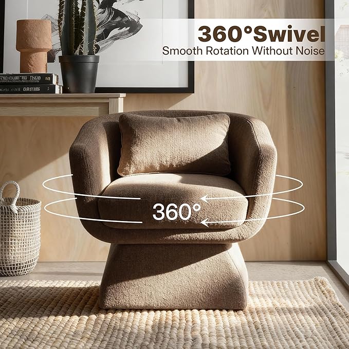 Modern 360° Swivel Accent Chair with Armrest &amp Curved Back Soft Cushioned Barrel Lounge Chair (Otter)