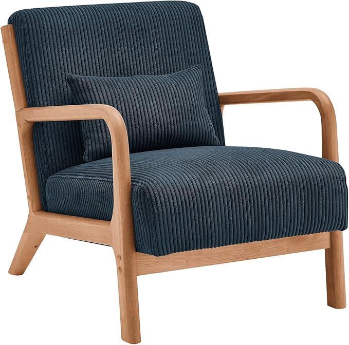 Modern Wooden Leisure Chair with Corduroy Fabric Medieval Comfortable Chair Suitable for Living Room Bedroom Study