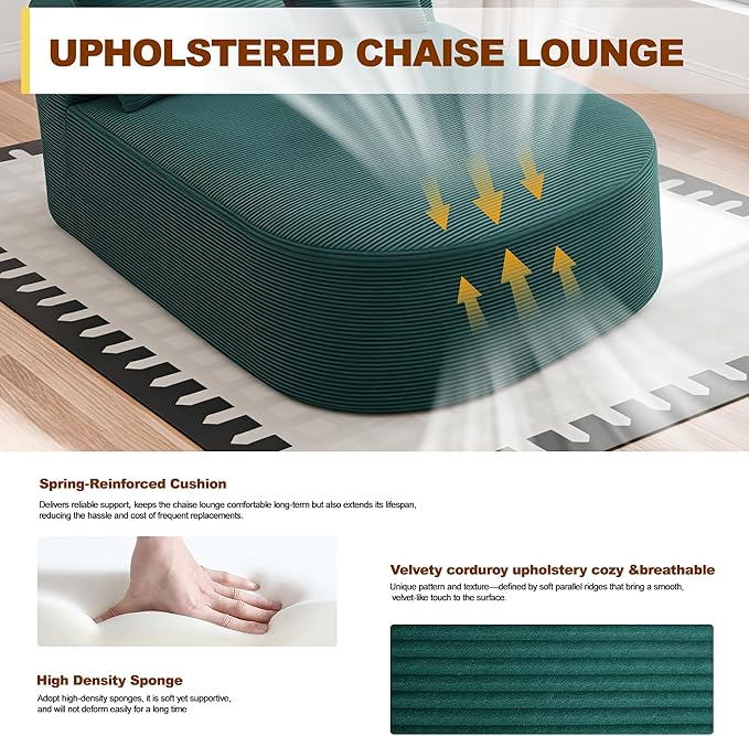 Chaise Lounge Chair Indoor 67.5 Oversized Boneless Couch Could Comfy Upholstered Sleeper Sofa Bed Corduroy Plush Modern Curved Floor Sofas Chair with 2 Pillows for Readng Living Room Bedroom Apartment