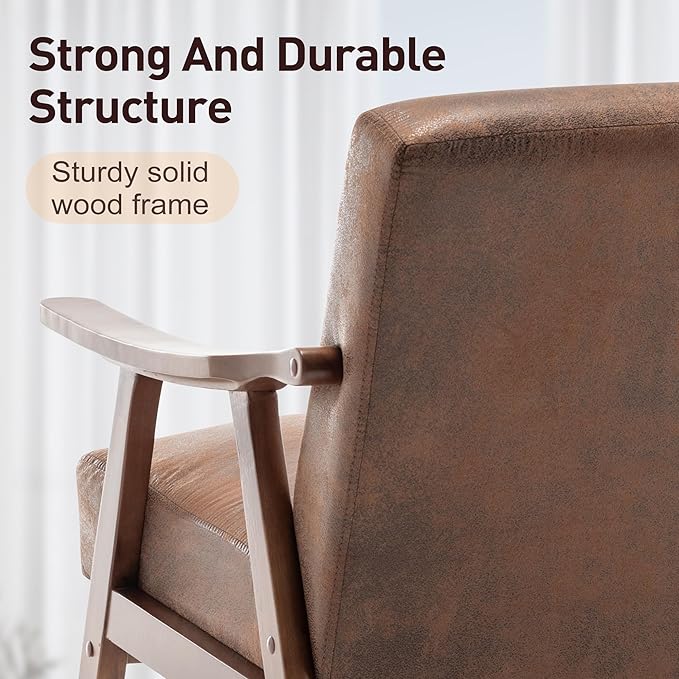 Accent Chair Living Room Chairs with Extra-Thick Backrest Lounge Accent Chair with Solid Wood Frame Comfy Tech Cloth Vanity Chair Armchair for Bedroom Reading Room Office Brown