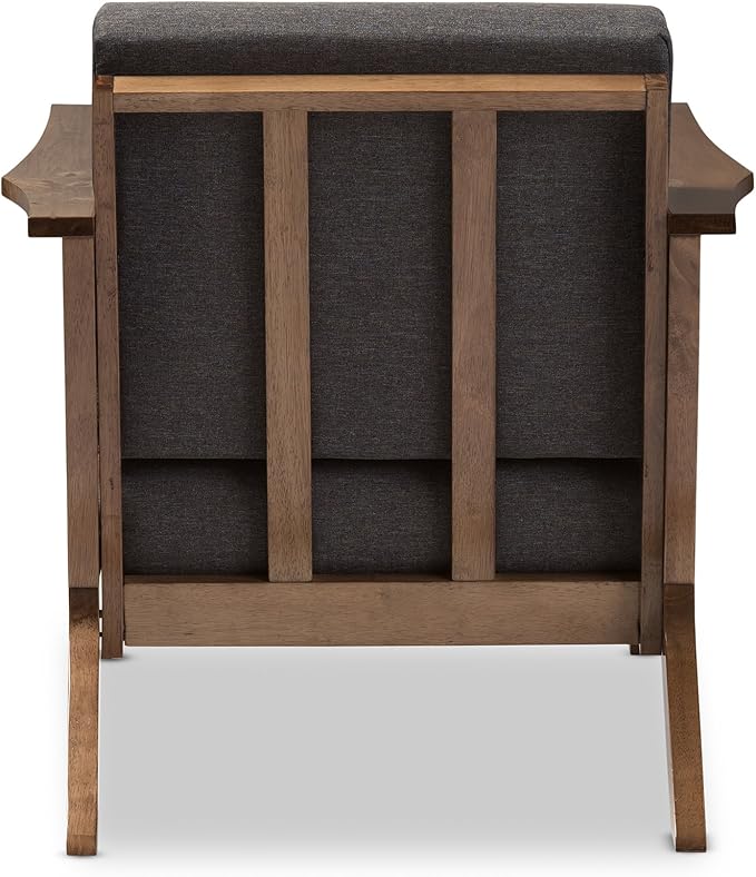 Baxton Studio Genie Mid-Century Modern Wood Grey Fabric Living Room 1-Seater Lounge Chair Walnut