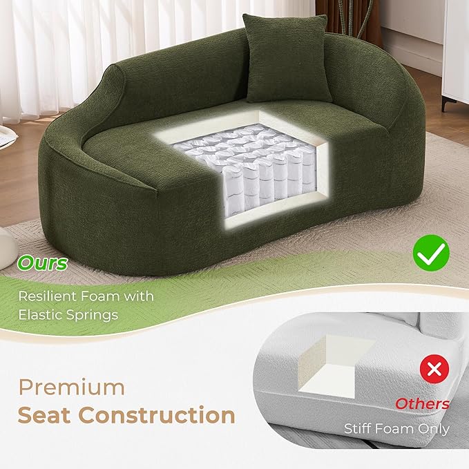 DEINPPA Modern Chaise Lounge with Pillow Chenille Comfy Cloud Couch for Living Room Bedroom Apartment No Assembly Needed-Green | Lasting Support