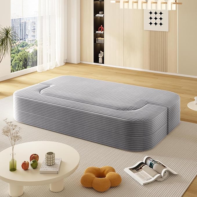 78.7 Convertible Sleeper Sofa Bed with 2 Soft Pillows 2-in-1 Fold Out Couch Upholstered in Luxurious Plush Corduroy Fabric Deep Seat Couch for Living Room Bedroom Guest Room Light Grey