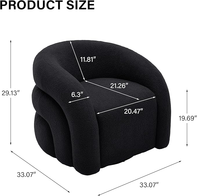 Boucle Swivel Accent Chair No Assembly Small Comfy Round Barrel Armchair for Living Room Bedroom Reading Waiting Room (Black Set of 2)