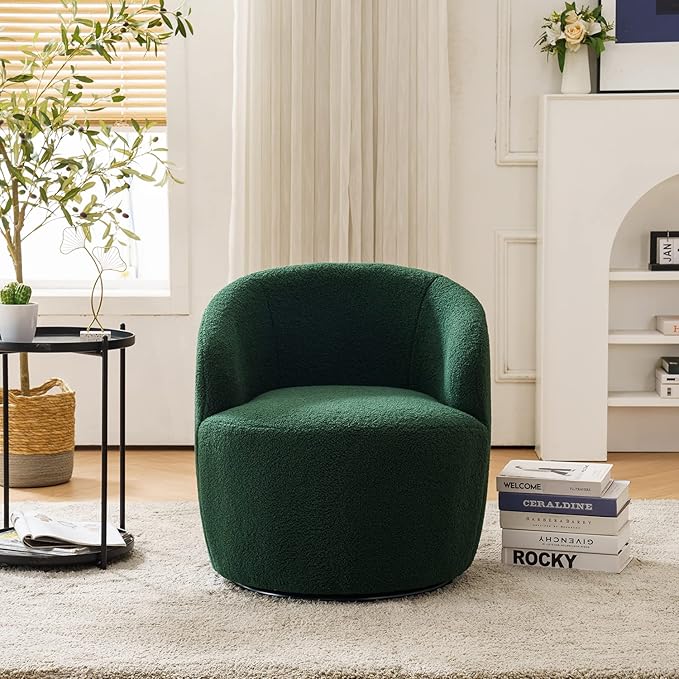 Set of 2 Swivel Chair Swivel Barrel Accent Sofa Chair Modern Teddy Fabric Club 360 Degree Swivel Chair Small Leisure Arm Chair for Nursery Living Room Hotel Bedroom Office Lounge Green