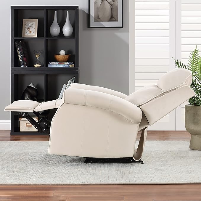 Oversize Modern Upholstered Lounge Single Sofa Manul Recliner Chair with Soft Durable Fabric and Overstuffed Armrests with Tall Neck Support for Living Room Beige
