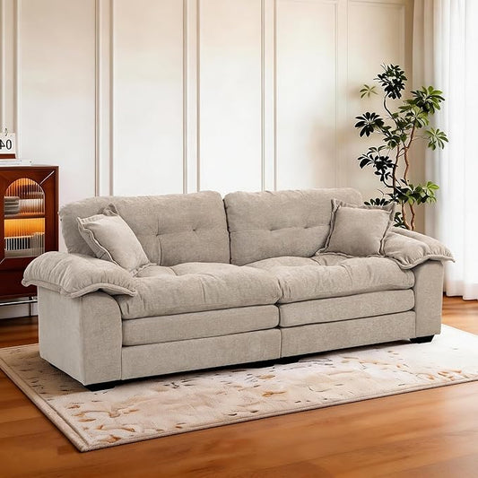 Modern 84 Chenille Loveseat Sofa Ultra-Comfy Upholstered Couch with 2 Pillows for Apartment Living Room Bedroom or Home Office (Oatmeal)