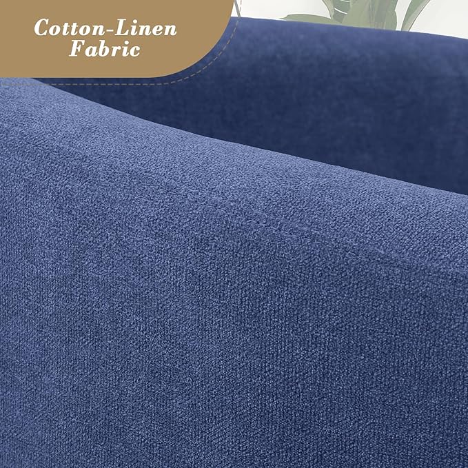 Athena Collection Modern Accent Chair with Ottoman Linen Barrel Sofa Chair Comfy Upholstered Armchair Reading Chair with Thickened Seat Cushion for Bedroom Living Room Navy Blue