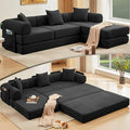 L Shaped Convertible Modular Sofa Bed with Cylindrical Pillow &amp Reversible Chaise Corduroy Folding Floor Sofa Couch Bed with Fixed-Shape Frame &amp Storage Pocket for Living Room Black