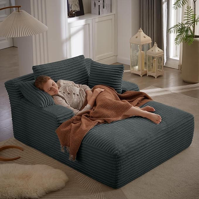 KEIKI 67 Oversized Chaise Lounge Chair Indoor Corduroy Upholstered Sleeper Sofa Couch with Deep Seat &amp Pillows Modern Cloud Couch for Apartment Studio Small Space No Assembly Required