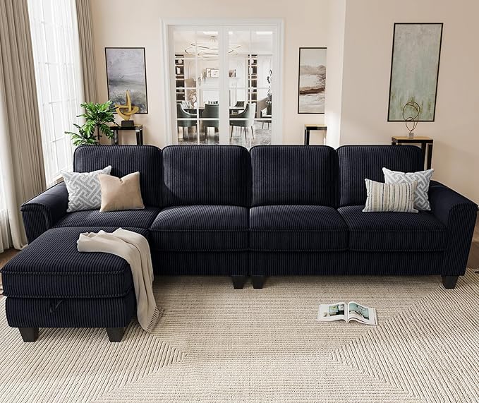 KKL Modular Sectional Sofa Couch for Living Room 106 Inches L Shaped Couch with Storage 5 Seater Corduroy Home Sofas Modern Couches with Chaise for Apartment Sofas para Sala Navy Blue