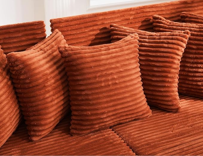 111 Inch Sleeper Sofa Bed | Convertible Cloud Sectional Couches for Living Room | L-Shaped Couch with Cup Holder Side Pocket 8 Pillpws | Orange