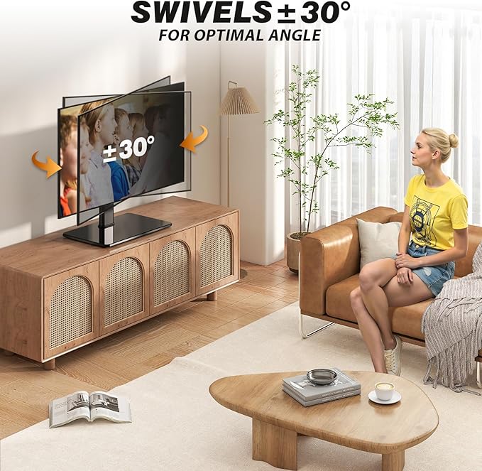 5Rcom Universal Swivel TV Stand for 27-60 inch Curved/Flat Screen TVs Table Top TV Base Replacement Holds up to 88 lbs Height Adjustable TV Stand Mount with Tempered Glass Base MAX VESA 400x400mm