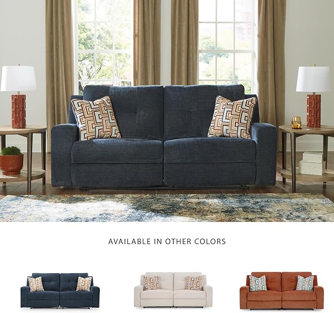 Signature Design by Ashley Danum Modern Manual Pull Tab Reclining Sofa with Tufed Back Cushion Blue