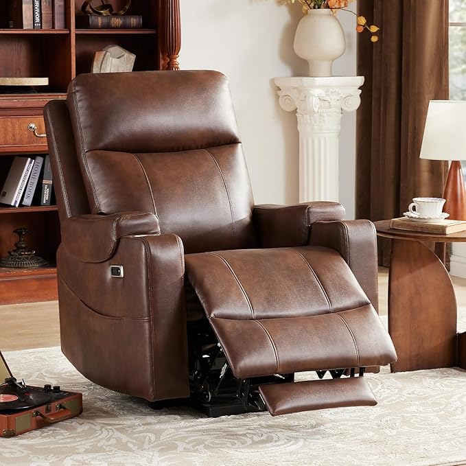 Triple Motor Power Lift Recliner Chair with Adjustable Lumbar Support Lay Flat Recliner for Elderly Breathable Brown Leather Recliner Lift Chair Massage &amp Heating USB Ports Cup Holders