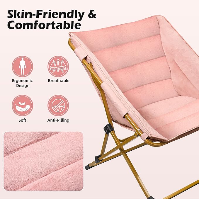 Comfy Saucer Chair for Adults Soft Faux Fur Bedroom Chair Cozy Folding Lounge Chair Reading Chair for Living Room Dorm &amp Bedroom Pink