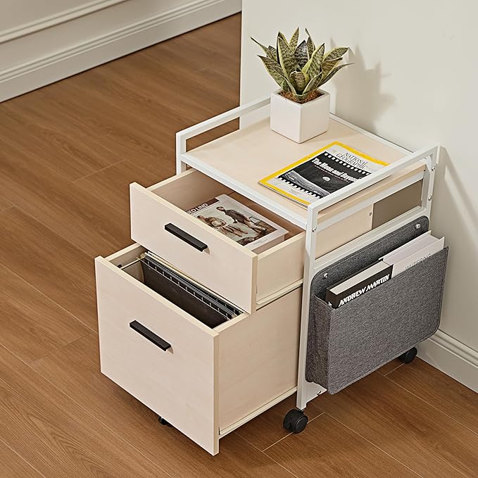 EUREKA ERGONOMIC 2-Drawer Mobile File Cabinet with Wheels Solid Wood Rolling Storage Cabinet for Home Office Space-Saving Under Desk Organization with Printer StandWhite