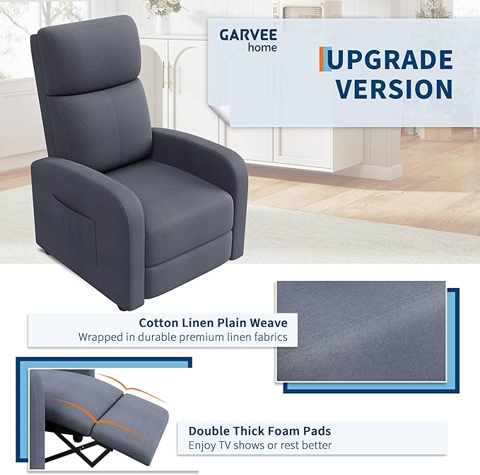 Garvee Recliner Chair for Adults Set of 2 PU Leather Lazy Recliner Ergonomic Adjustable Single Sofa Enhanced with Side Pocket Tall Back Wide Arms &amp Padded Seat Home Theater Seating for Living R