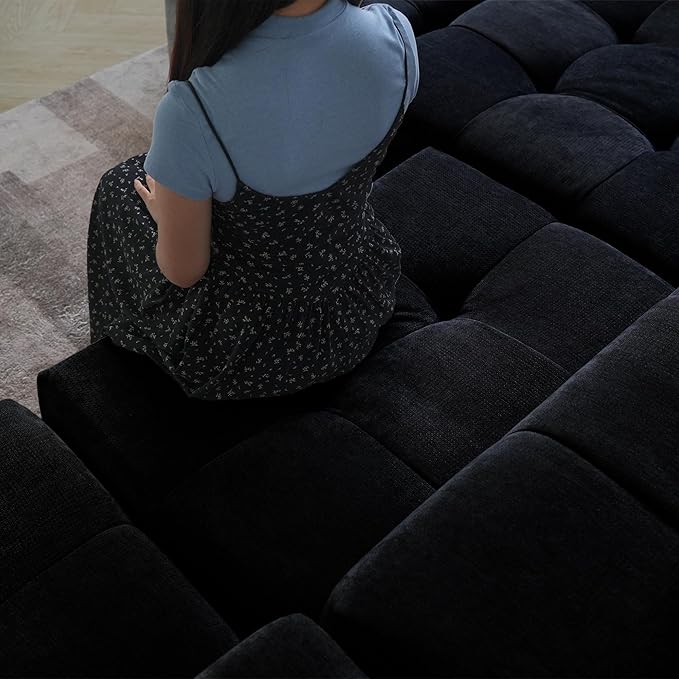WJShome 119 L Shaped Sectional CouchModern Modular Sofa with OttomanLinen Deep Loveseat with Pillows Couches for Living Room Bedroom and ApartmentBlack