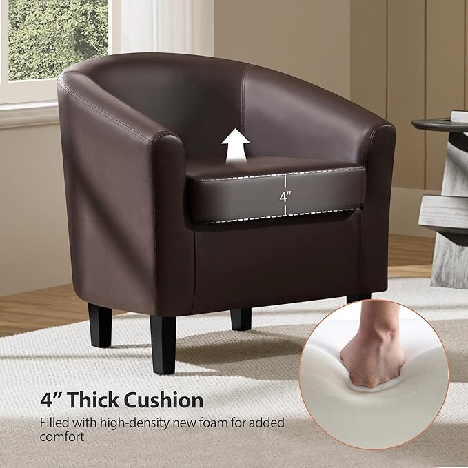 Yaheetech PU Leather Accent Chairs Modern Barrel Chairs Side Chairs Comfy Club Chairs with Soft Padded 2 Chairs for Living Room/Bedroom/Reading Room Espresso Set of 2