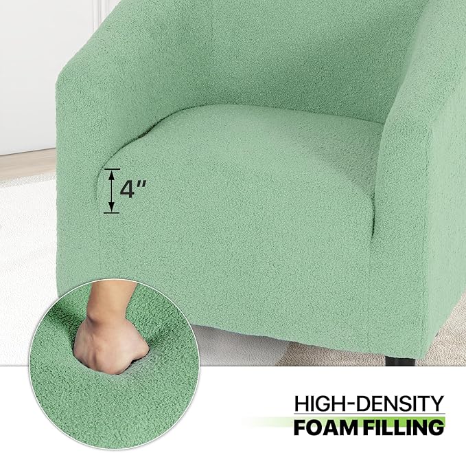 Magshion Barrel Chair Modern Sherpa Armchair Boucle Fabric Accent Chair with Cozy Soft Padded Single Sofa Chair for Living Room Bedroom Office Waiting Room 300lbs Capacity Green