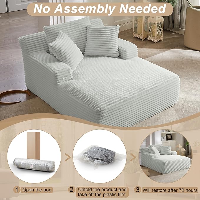 KEIKI 67 Oversized Chaise Lounge Chair Indoor Modern Corduroy Sleeper Sofa Bed with Deep Seat Comfort Boneless Cloud Couch Reading Chair for Home Office Break Area No Assembly Required