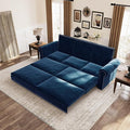 93.7 King Size Chesterfield 3-seat Pull Out Sofa Bed Velvet Couch Bed with Nailhead Trim and Rolled Arm 3-in-1 Sleeper Sofa for Living Room Apartment Office Blue