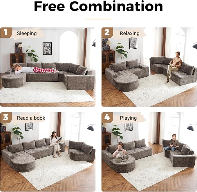 139 Oversized Modular Sectional Sofa U Shaped Couch with Deep Seat Modern Upholstered Couches Comfy 5 Seat Corner Couch for Living Room No Assembly Required (Brown 139)