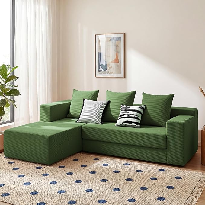 YINIX 2026 New 106 Modular Sectional Sofa High Back Cloud Couch for Living Room Comfy Fluffy Sofa with L-Shaped Chaise Upholstered Boneless Sofa Couches with Deep Seat No Assembly (Green)