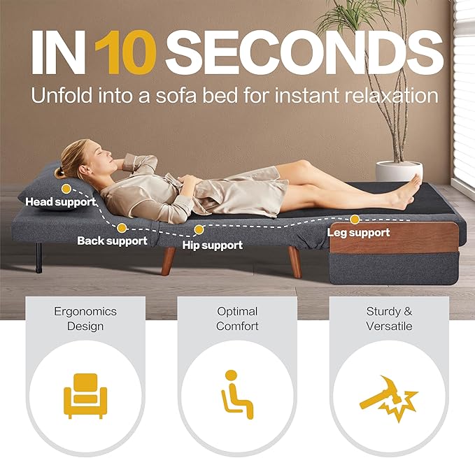 2 Sets 34 Convertible Sleeper Chairs 3-in-1 Chair Bed Sleeper for Adults with Adjustable Backrest Pillows &amp Wooden Arms 2 Piece Sofa Bed Sets for Living Room Apartment Office Gray