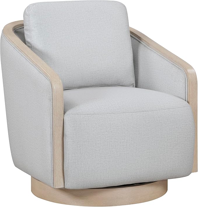 Lexicon Modern Swivel Accent Chair with Light Oak Ceruse Bentwood Base Textured Fabric Upholstered Lounge Chair Reversible Back Cushion for Living Room/Bedroom/Office Fully Assembled Gray