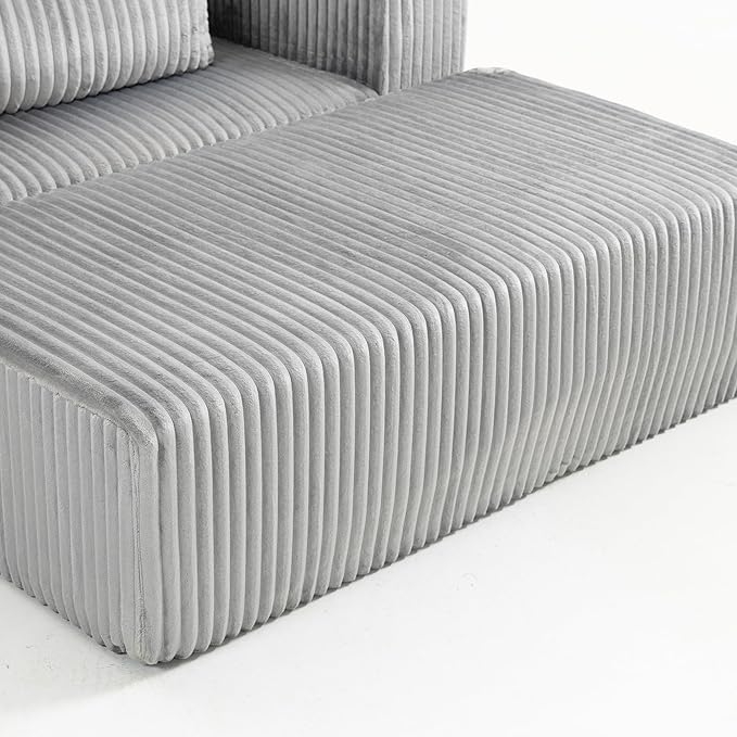 KEIKI Chaise Lounge Chair Indoor with Ottoman 62.6 D Oversized Sleeper Chair Corduroy Upholstered Comfy Sofa for Bedroom Living Room Office Grey