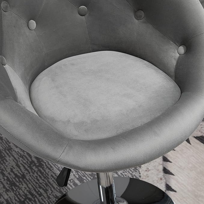 Modern Makeup Vanity Chair Round Tufted Swivel Accent Chair with Chrome e Height Adjustable for Living Room Bedroom Gray