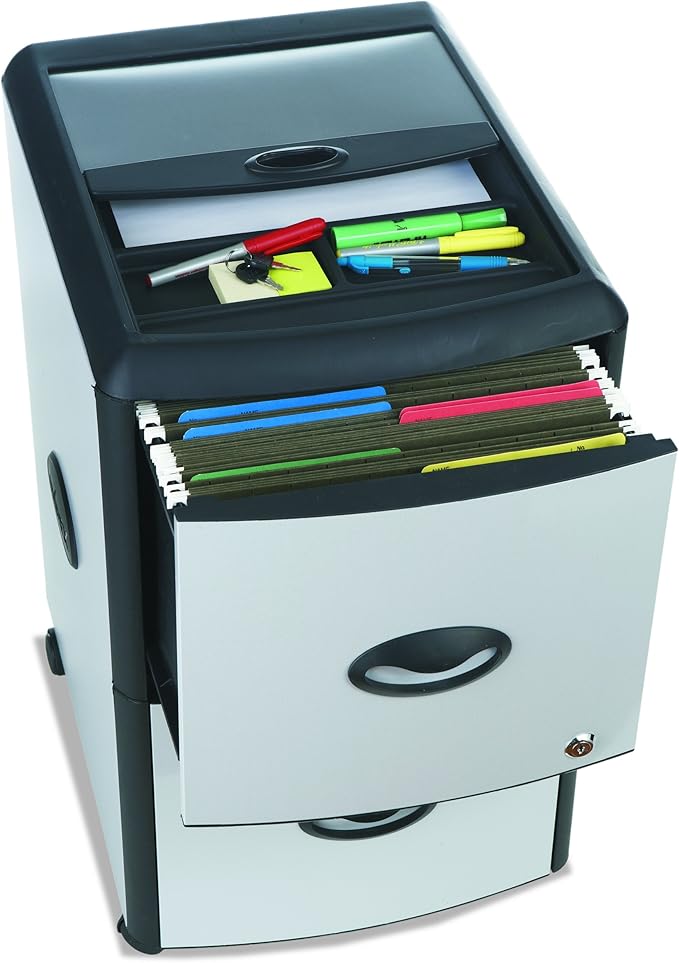 Storex Plastic 2-Drawer Mobile File Cabinet with Metal Accents Roll Top Gray/BlackGrey 19 x 15 x 25 inches