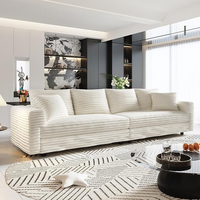 Cloud Couch Modular Sectional Sofa Fluffy 4 Seater Corduroy Cloud Sofa Couch 102.4'' Oversized Chaise Lounge Sleeper Sofas Deep Seat Sectional Couches for Living Room Beige