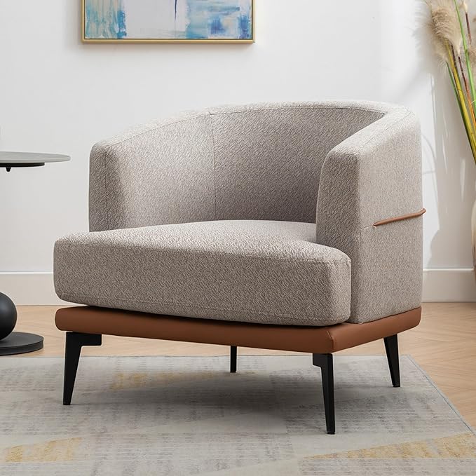 Modern Two-Tone Barrel Fabric Chair Upholstered Round Armchair for Living Room Bedroom Reading Room (Burnt Orange)