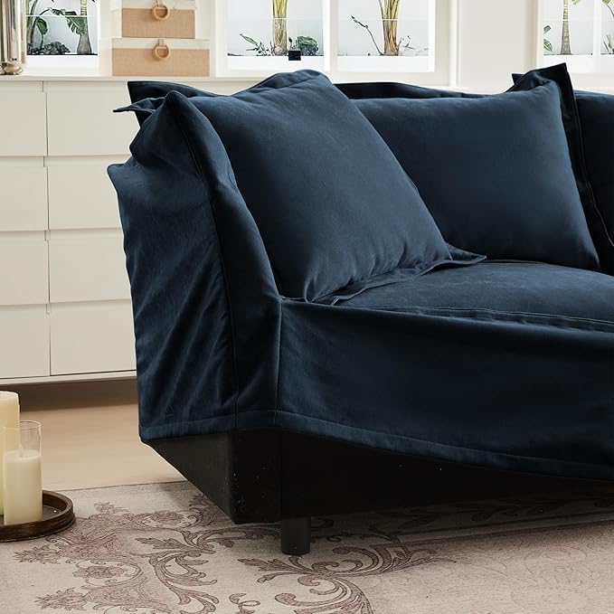 49'' Chenille Chaise Lounge Chair Indoor Oversized Upholstered Sleeper Sofa with Movable Ottoman Removable &amp Washable Sofa Cover for Living Room Home Theater ApartmentBlue