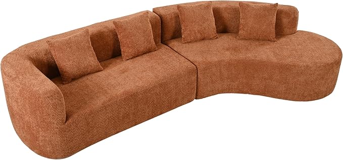 132 Large Sponge Modular Sofa Modern Sectional Sofa with Curved Design 2-Piece Chenille Modular Couch with 4 Pillows Plush Sponge &amp Spring Cushion for Living Room (Orange103)