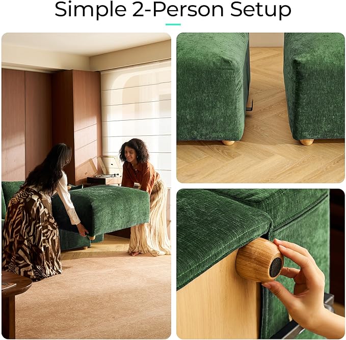 LINSY HOME Modular Sectional Cloud Couch 109 Ultra Soft Loveseat with Versatile Console and Removable Ottomans Soft Convertible Sectional Sofa Sets for Living Room Apartment Home Theater Green