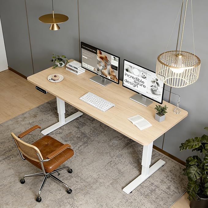 Electric Standing Desk 55 x 24 Inch Height Adjustable Desk Sit Stand Desk with Type-C Charging and Memory Preset Computer Desk for Home Office (Oak)