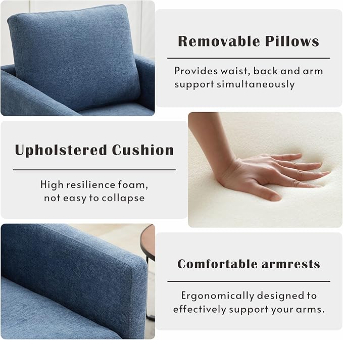 Mlmh &amp Kngwa 30.7 Swivel Accent Chair Set of 2 for Living Room Mid Century Modern Armchair Reading Chairs for BedroomChenilleBlue