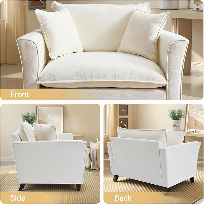 ERYE 46.9 Chenille Upholstered Accent Chair Wide Seat for Living Room Bedroom Modern Leisure Cushion Armchair W/ 2 Pillows and Removable Cover for Home Apartment Office